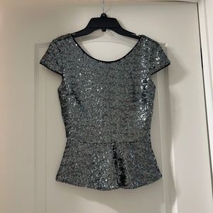 Black Sequin Peplum Top - XS